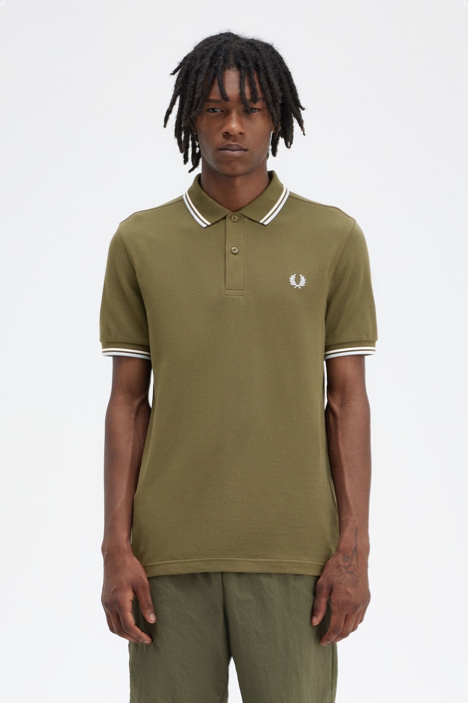 Fred Perry Polo M3600 Verde uniforme / Blanco Nieve / Hielo Claro