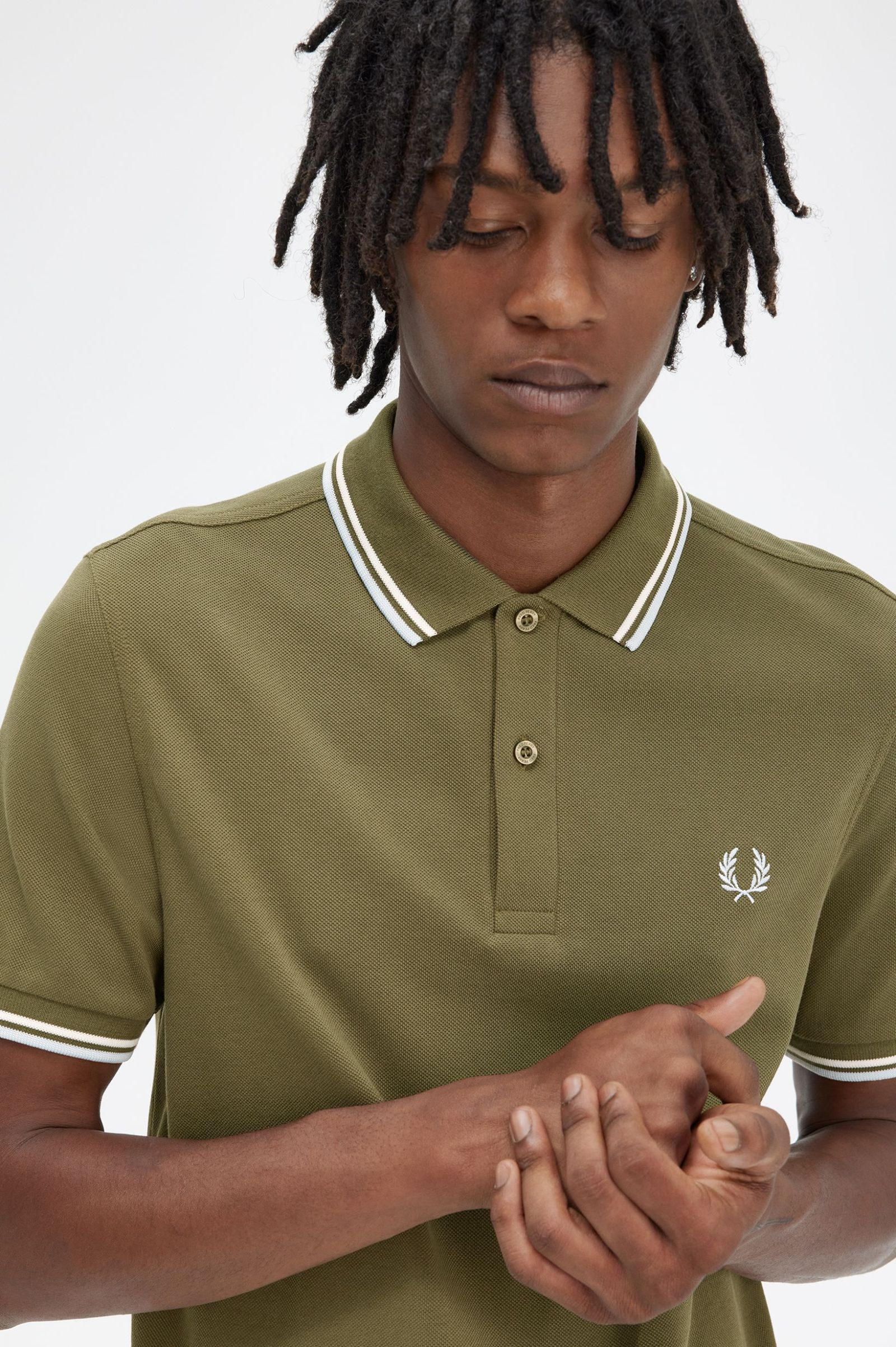 Fred Perry Polo M3600 Verde uniforme / Blanco Nieve / Hielo Claro