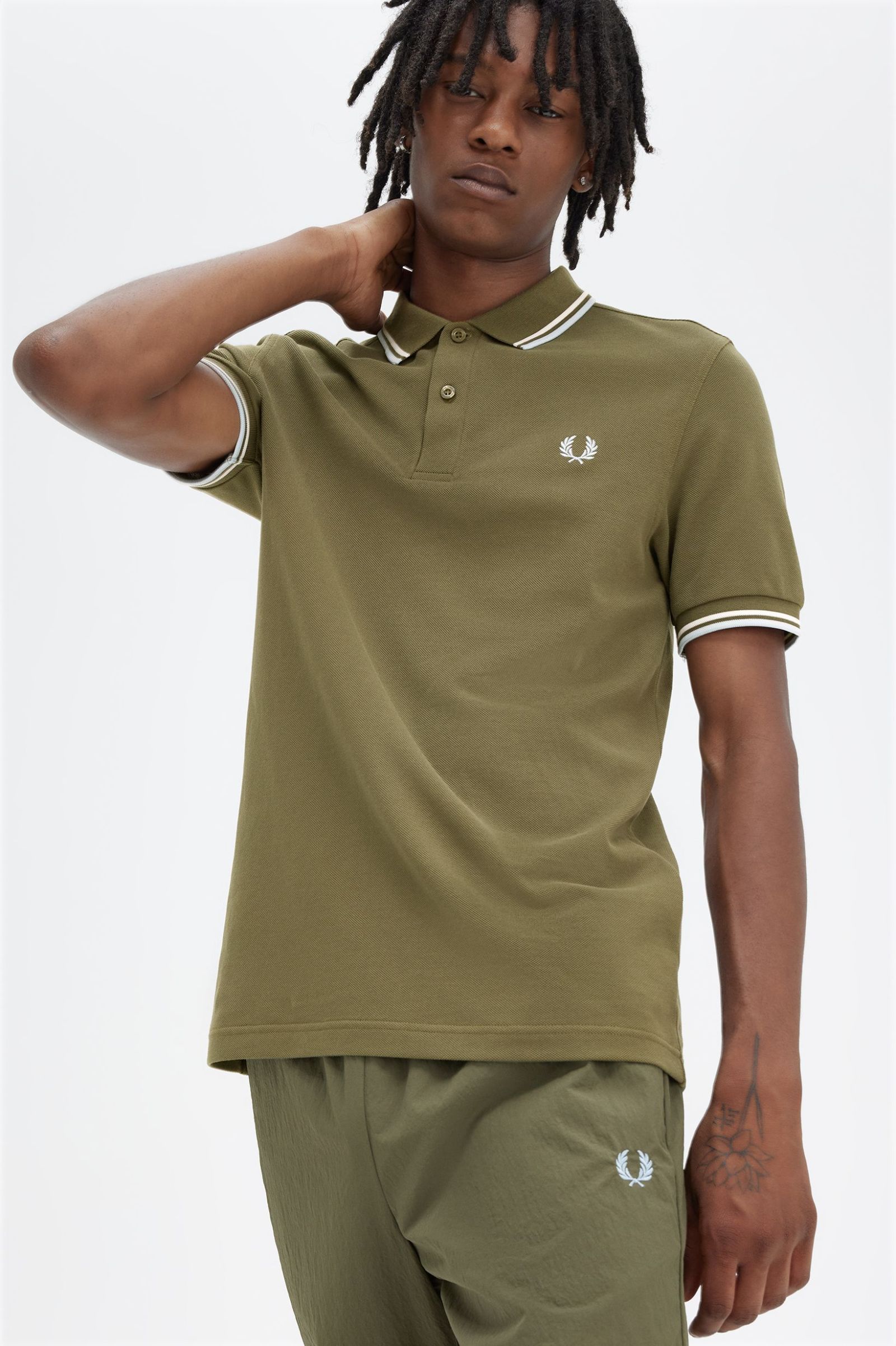 Fred Perry Polo M3600 Verde uniforme / Blanco Nieve / Hielo Claro