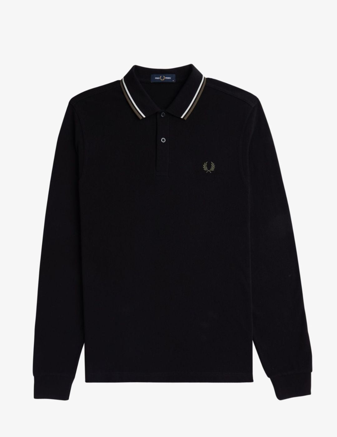 Fred Perry Polo M3636 Manga Larga Negro / Crudo / Verde Laurel Wreath