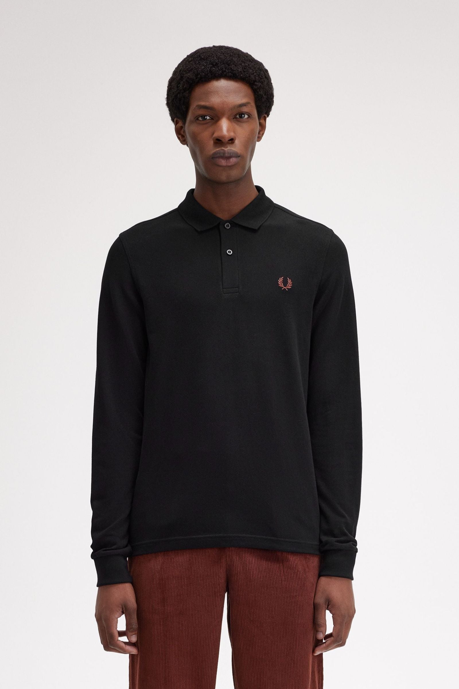 Fred Perry Polo M6006 Manga Larga Negro / Marrón whisky