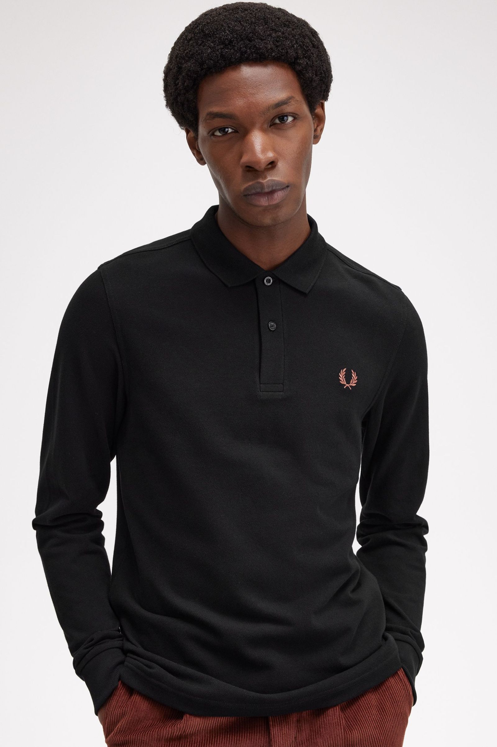 Fred Perry Polo M6006 Manga Larga Negro / Marrón whisky