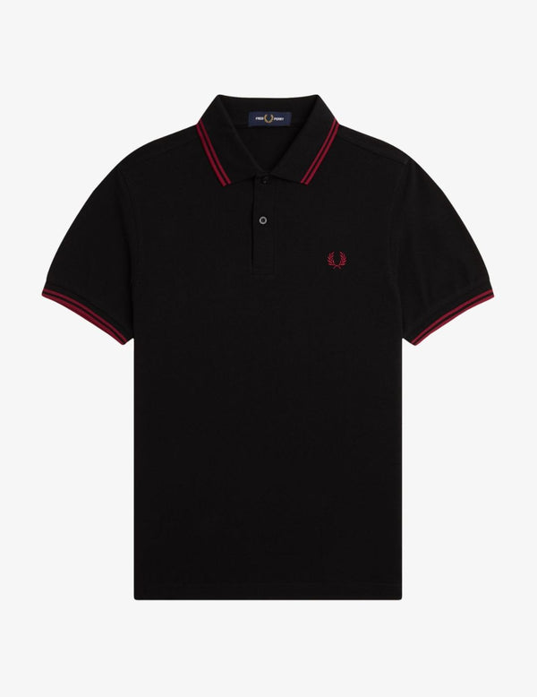 Fred Perry Polo M3600 Negro / Rojo tostado / Rojo tostado