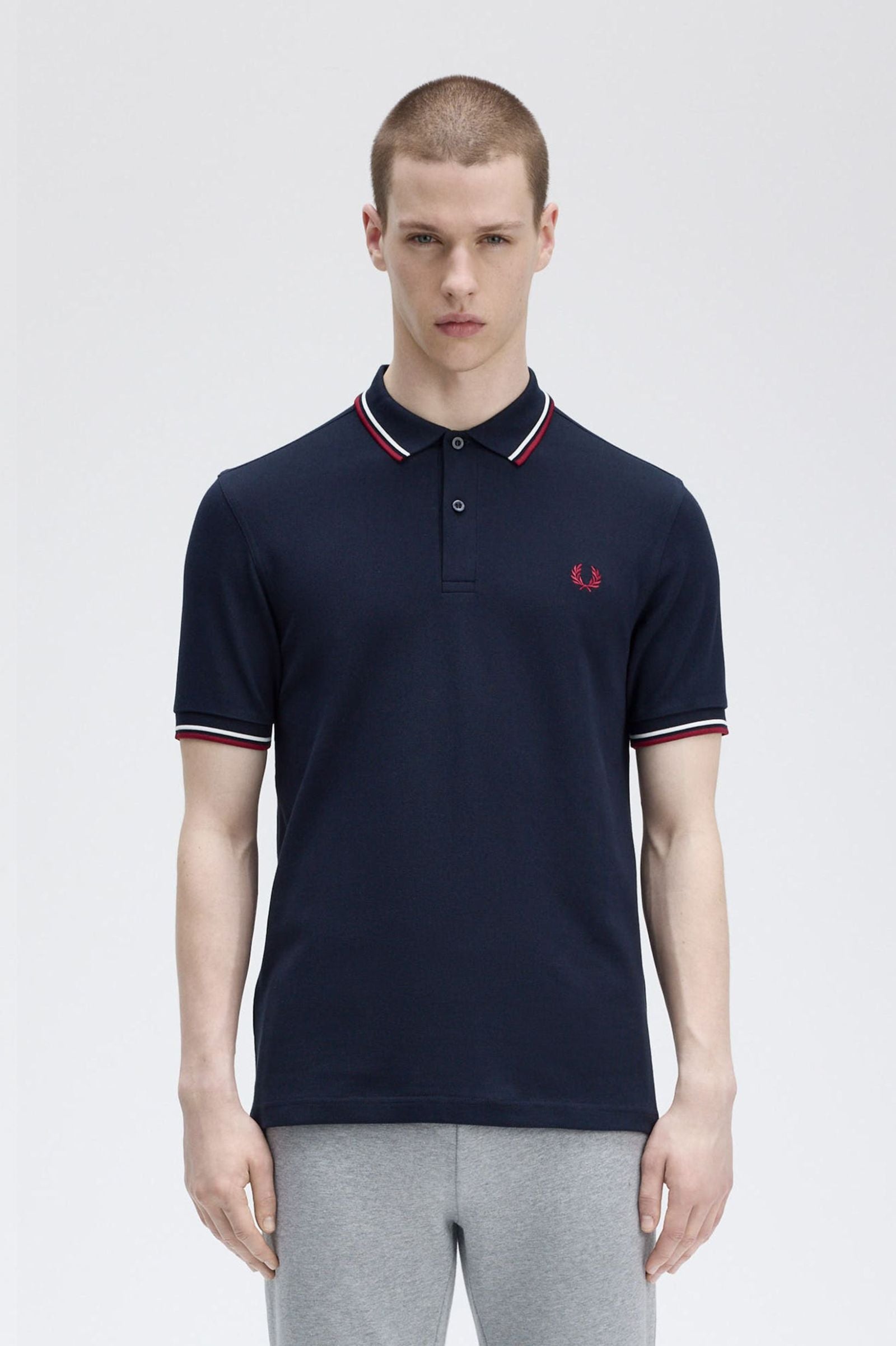 Fred Perry Polo M3600 Azul marino / Blanco nieve / Rojo tostado