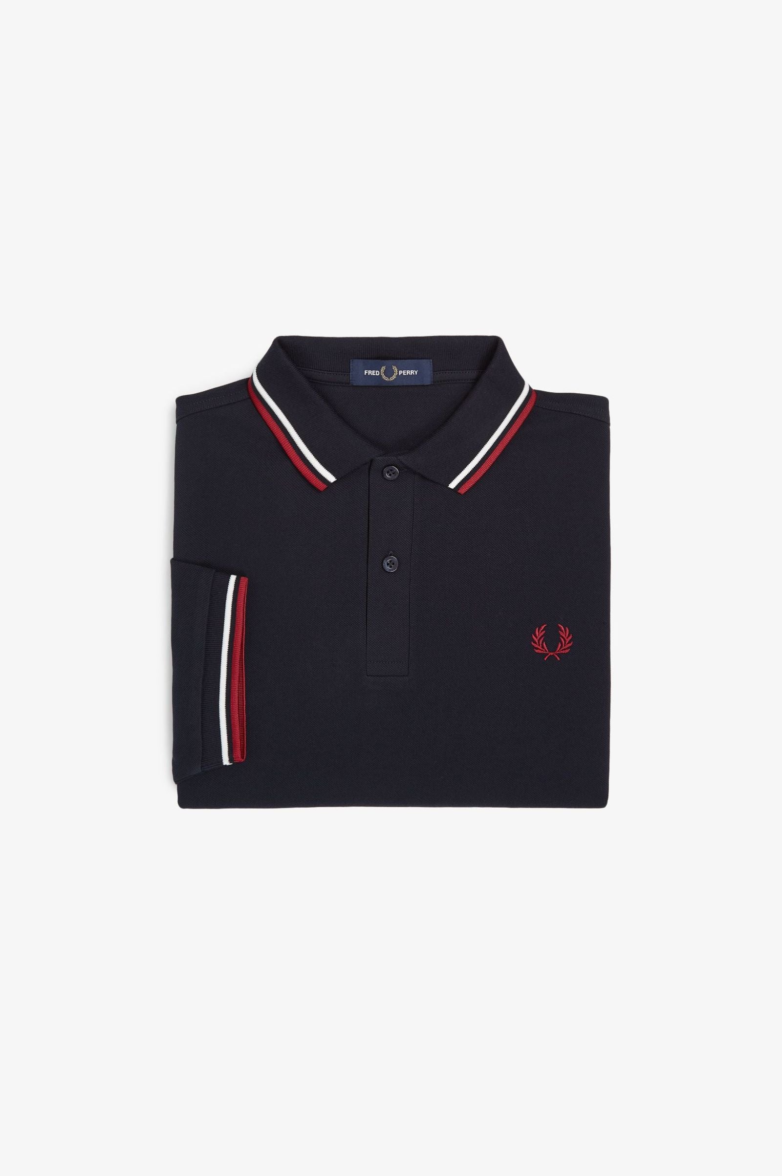 Fred Perry Polo M3600 Azul marino / Blanco nieve / Rojo tostado