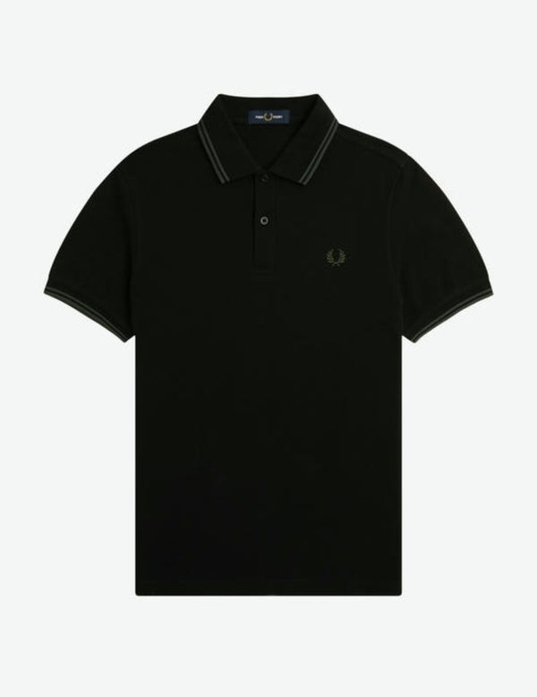 Fred Perry Polo M3600 Negro / Verde Campo / Verde Campo