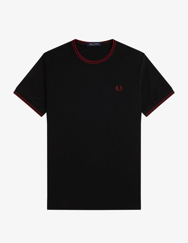 Fred Perry Camiseta M1588 Negro / Rojo tostado