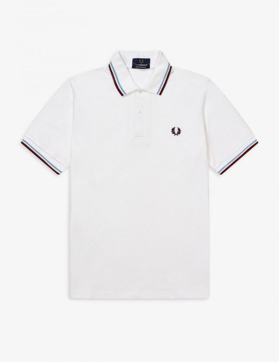 Fred Perry Polo M12 Blanco / Hielo / Granate Made in England