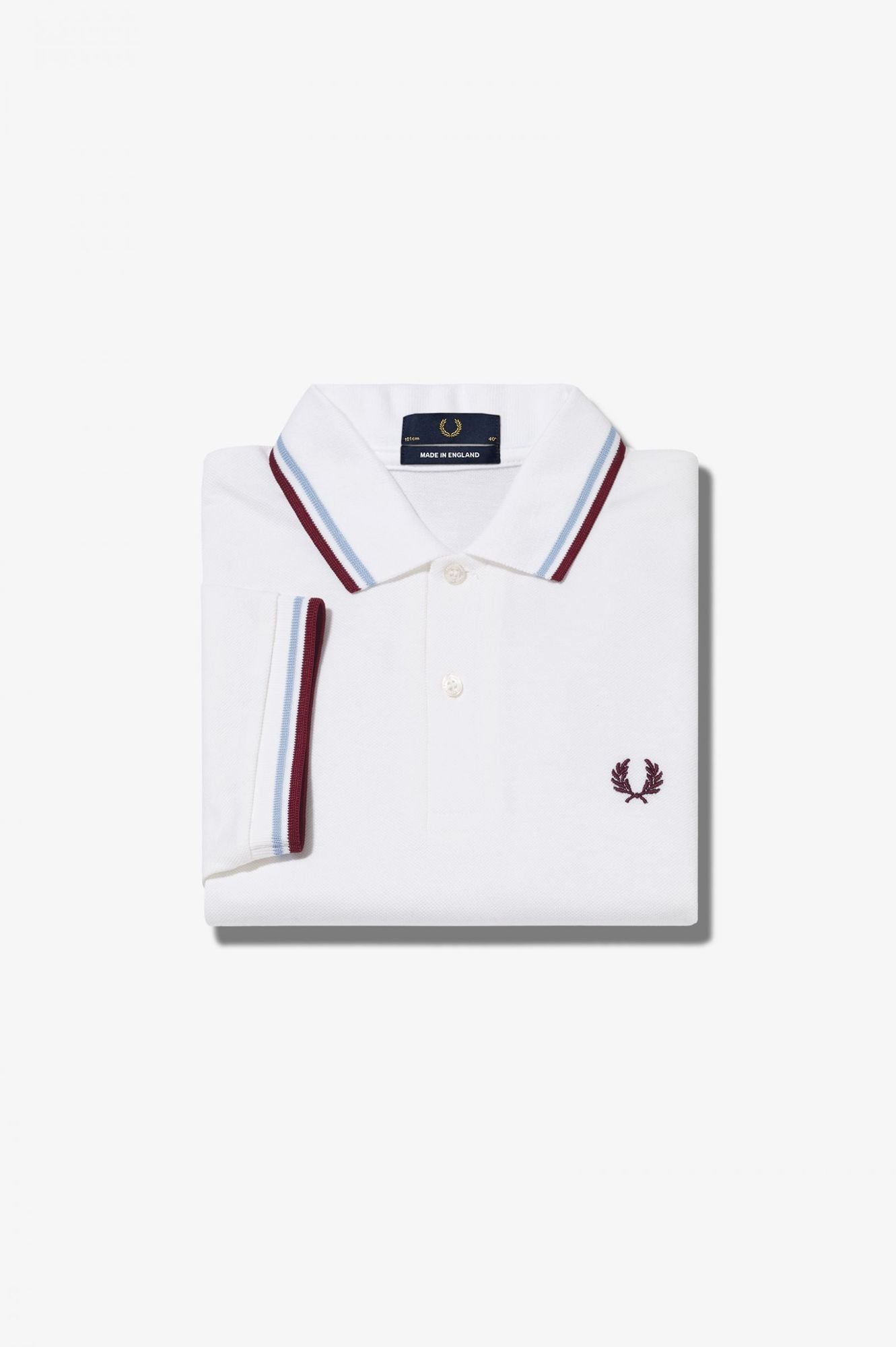 Fred Perry Polo M12 Blanco / Hielo / Granate Made in England